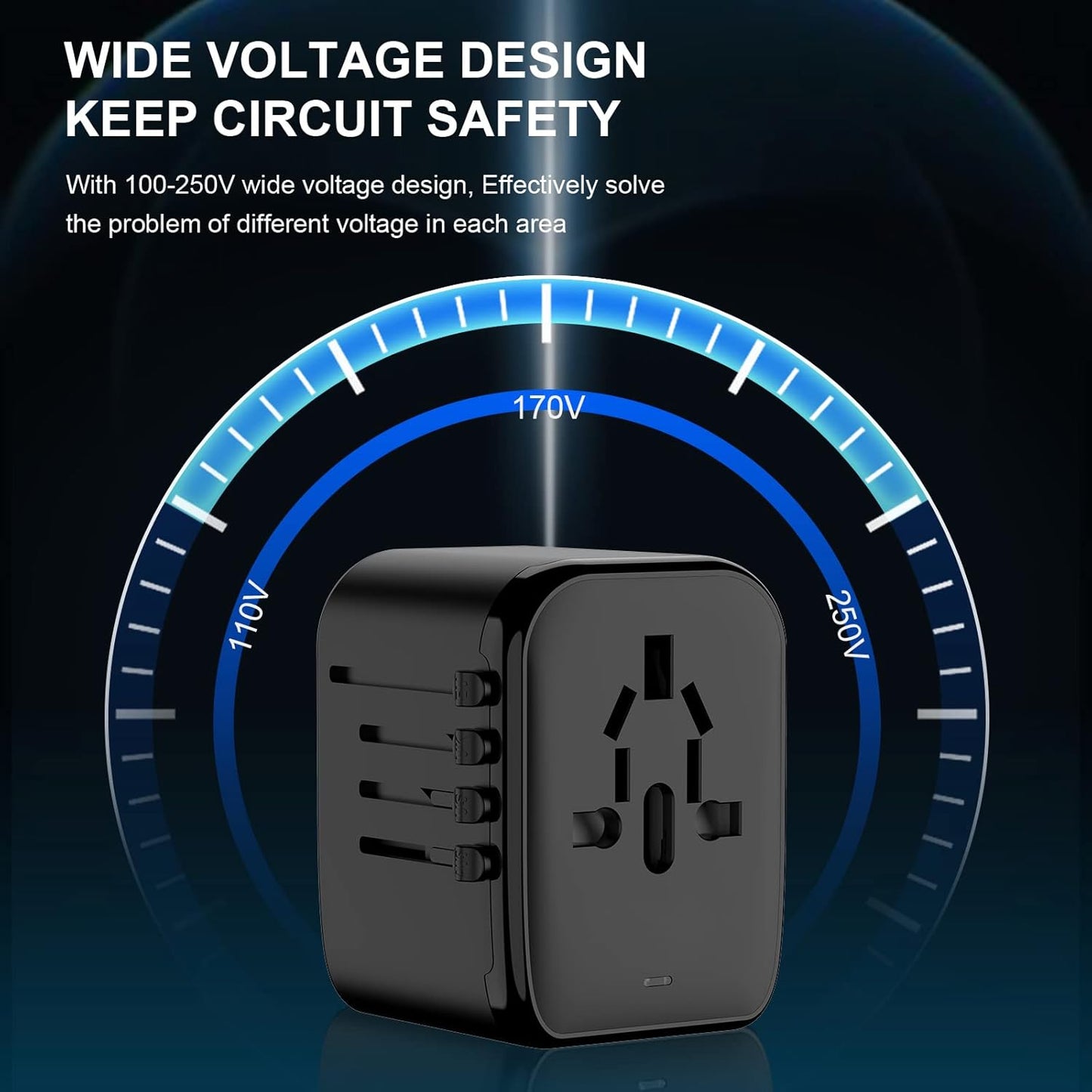 VYLEE Universal Travel Adapter, 65W Fast GaN International Power Adapter, 3PD USB-C+1QC USB-A European Travel Plug Adapter, US, UK, EU, AU Worldwide Travel Charger for Laptops, Tablets, Phones