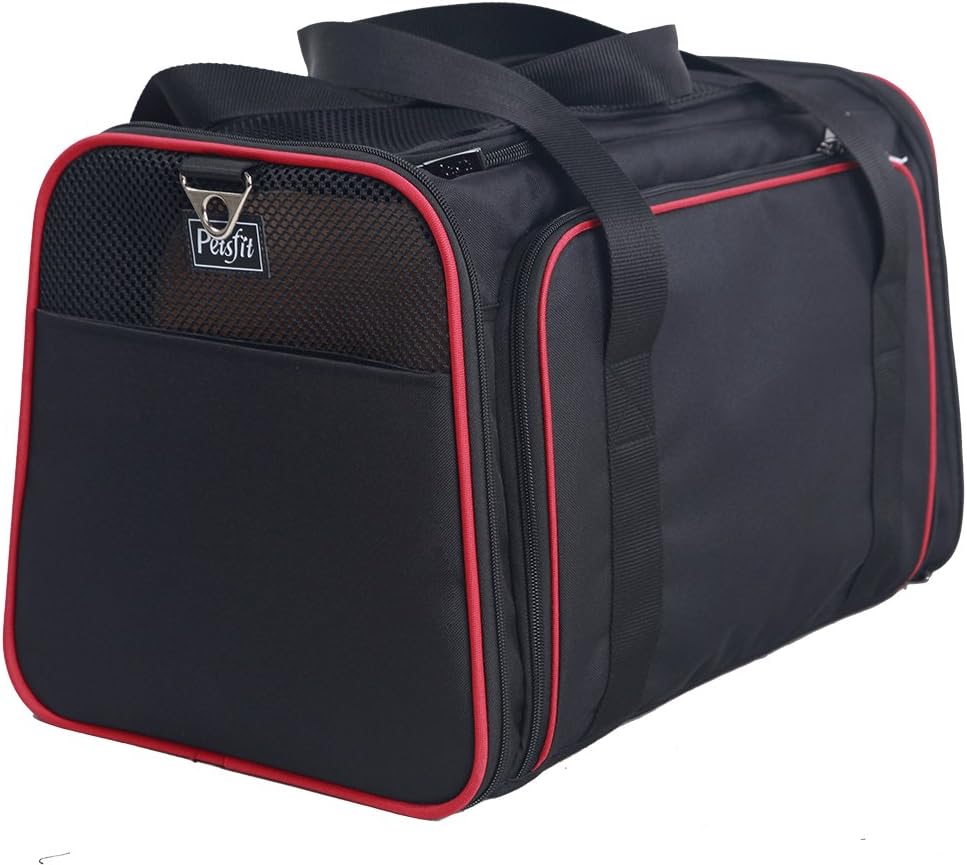 Petsfit Expandable Cat Dog Carrier Airline Approved, 17" L x 11" W x 11" H Soft-Sided Portable Pet Travel Carrier for Kitten, Puppy, Removable Soft Plush Mat and Pockets, Auto-Locking Zippers