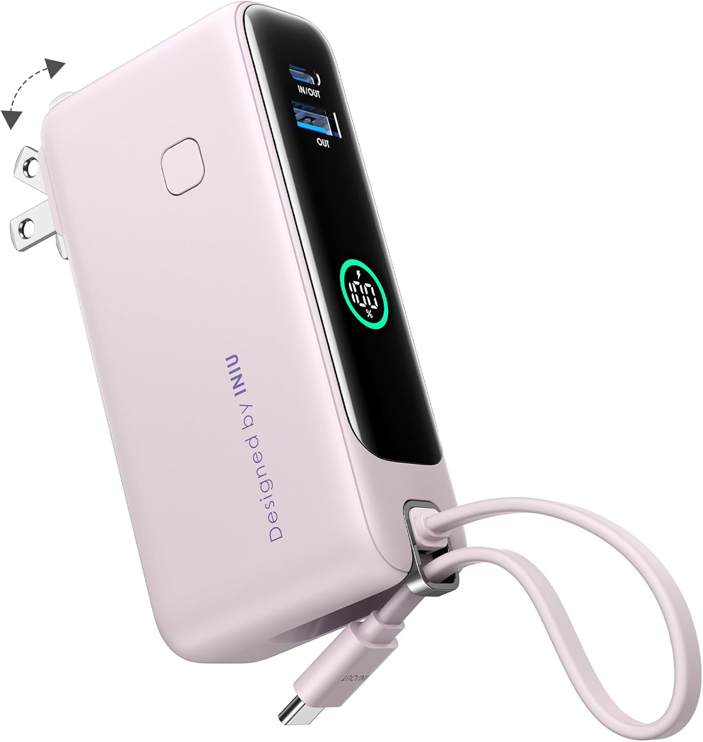 INIU 3-in-1 Power Bank, 30W 10000mAh Fast Charging Portable Charger, Built-in USB C Cable and Foldable AC Plug, Travel Outdoor Essentials Powerbank, Battery Pack for iPhone 16 15 Samsung S25 S24 etc