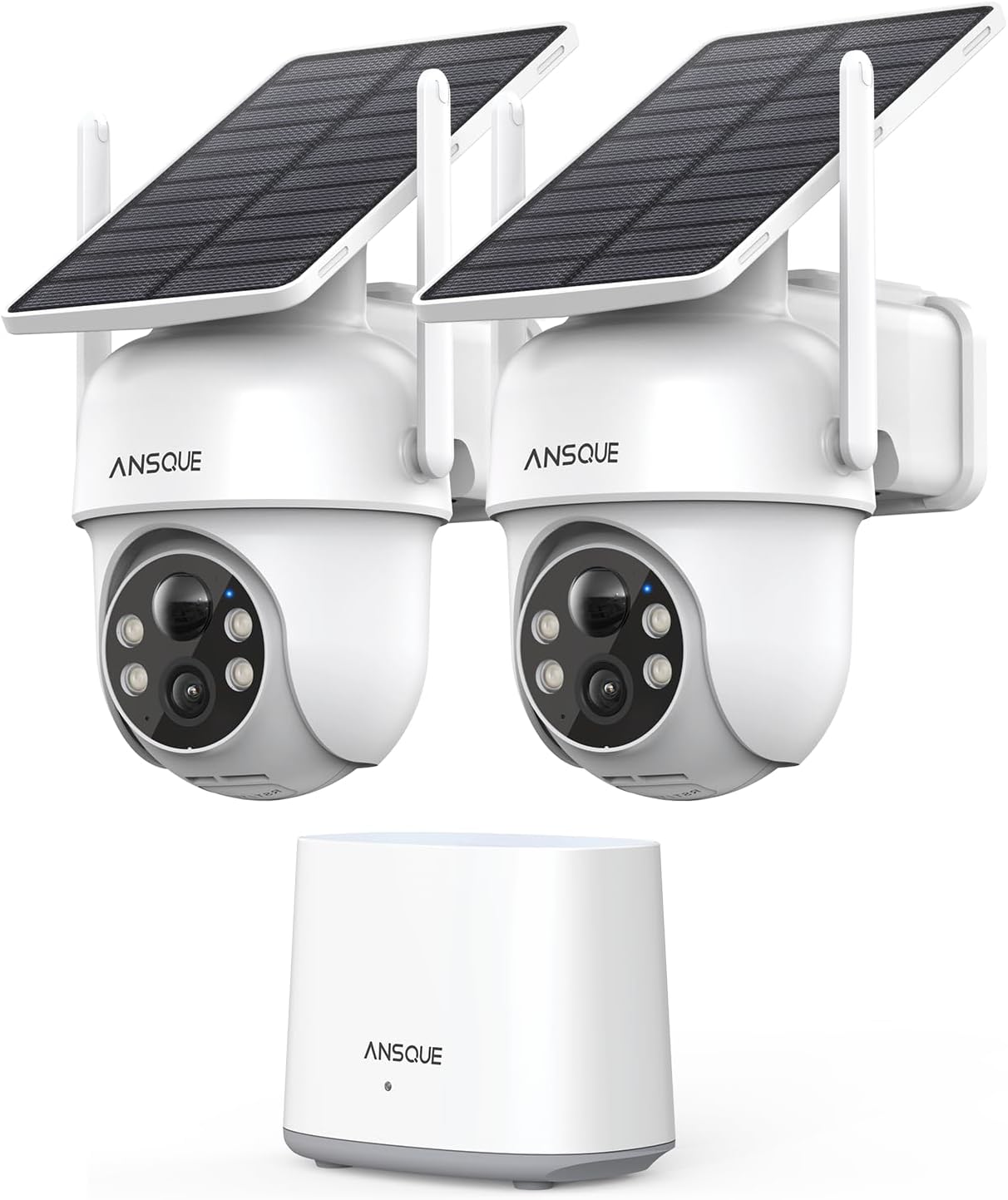 ANSQUE Solar Security Cameras Wireless Outdoor, 4-Cam Kit, No Monthly Fee, 2K Color Night Vision with Solar Panel, Local Storage, 360° View, Auto Tracking