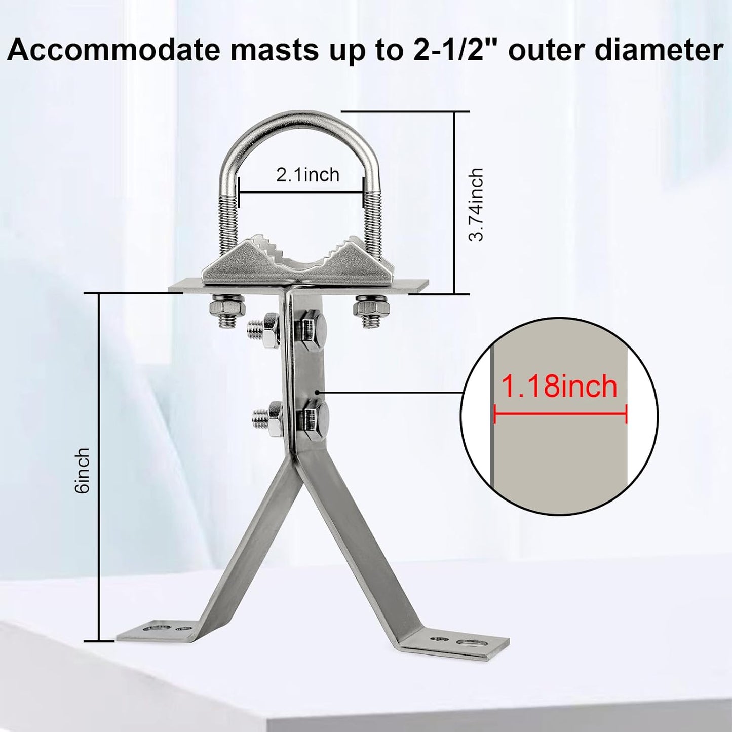 XRDS-RF 16 Inch Heavy-Duty Wall Mount Stand Off Mast for TV Antenna - Windproof Mounting Bracket (2-Leg + 2-Leg)
