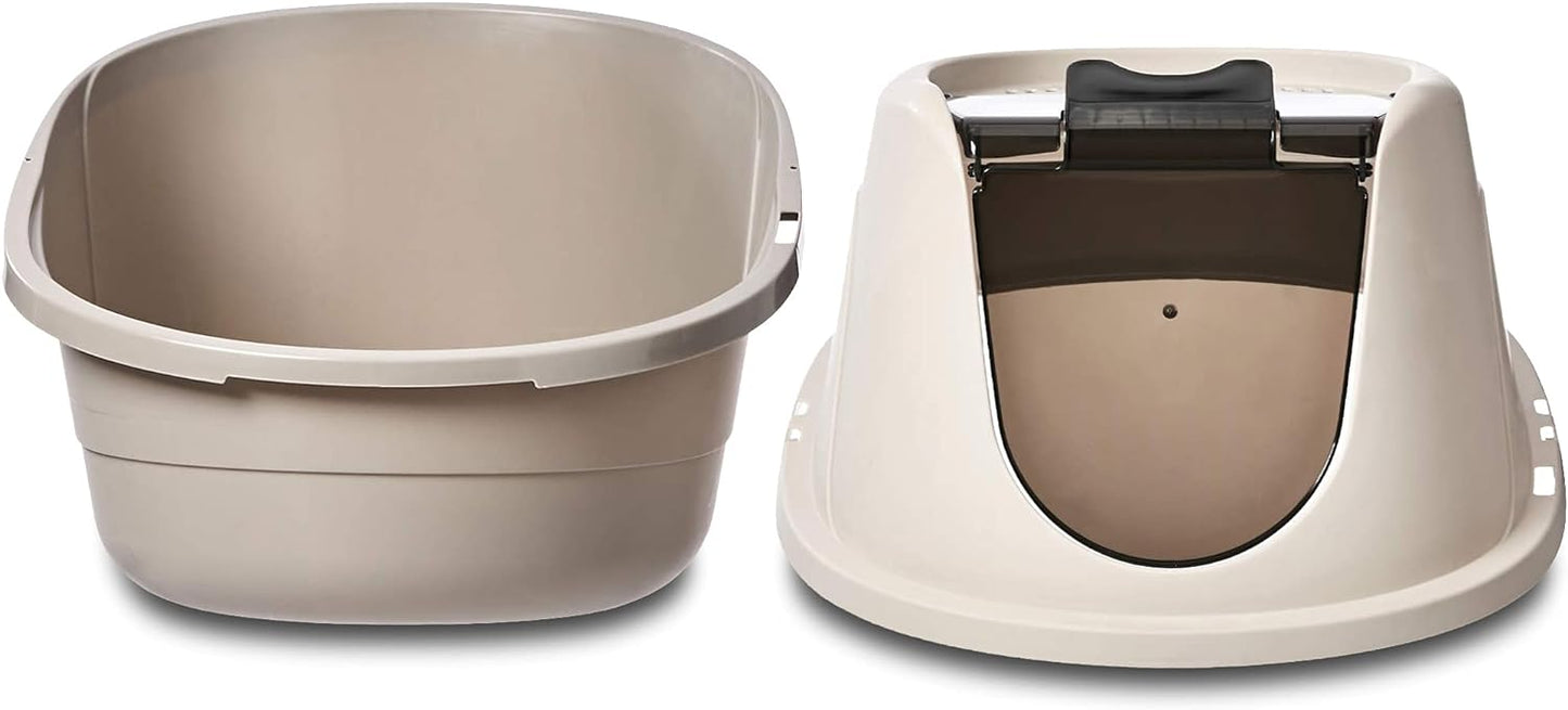 Amazon Basics No-Mess Hooded Corner Easy Clean Cat Litter Box, Triangle, Charcoal, 26 in x 20 in x 23 in