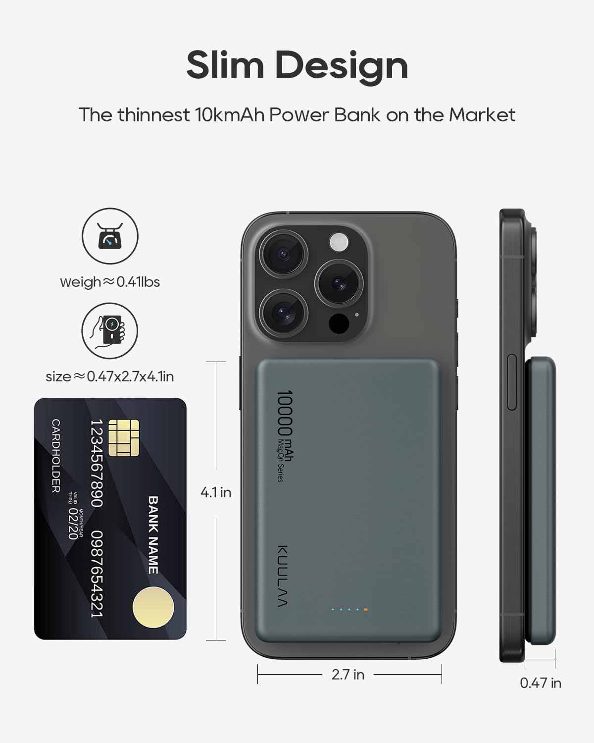 Kuulaa Magnetic Power Bank 10,000 mAh, 10,000mAh Wireless Portable Charger, 20W USB C Fast Charging Battery Pack Compatible with iPhone 15 Pro Max, 15,14 Plus, 13, 12 Series (Space Gray)