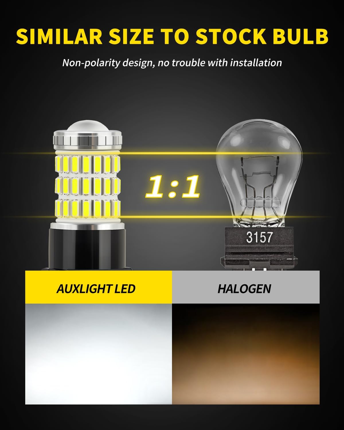 AUXLIGHT 3157 3156 4157 3057 3357 LED Bulbs, Ultra Bright 60-SMD LED Replacement for Turn Signal Blinker Lights, Brake/Tail Lights, Parking/Running Lights, Amber Yellow (Pack of 2)