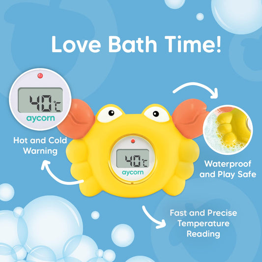 Aycorn Digital Baby Bath Thermometer Baby Safety - Celsius Water Temperature Thermometer & Room Thermometer with LED Display and Temperature Warning - Infant Baby Bath Toys Floating Toy Thermometer