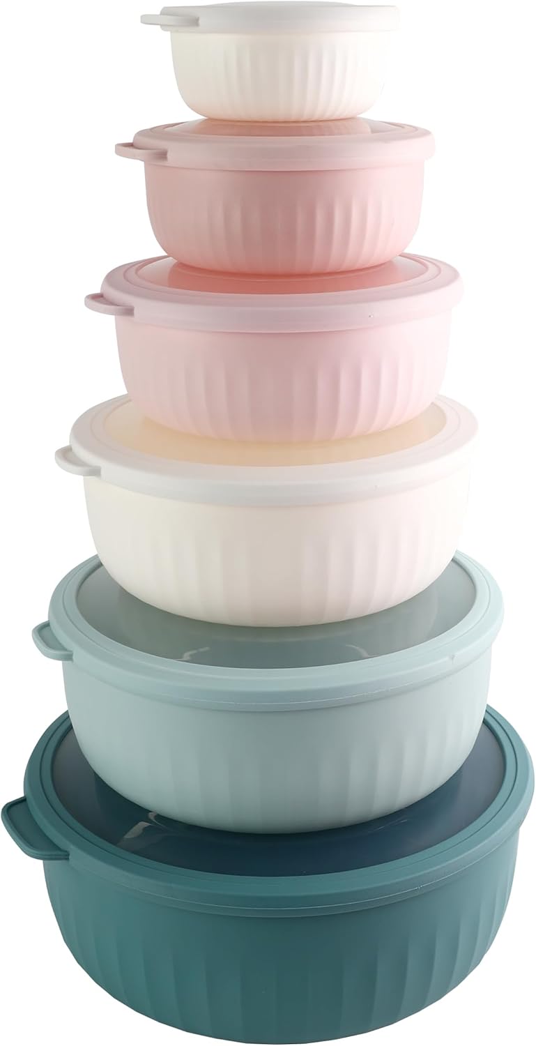 COOK WITH COLOR Prep Bowls with Lids- 8 Piece Nesting Plastic Small Mixing Bowl Set with Lids (Teal Ombre)