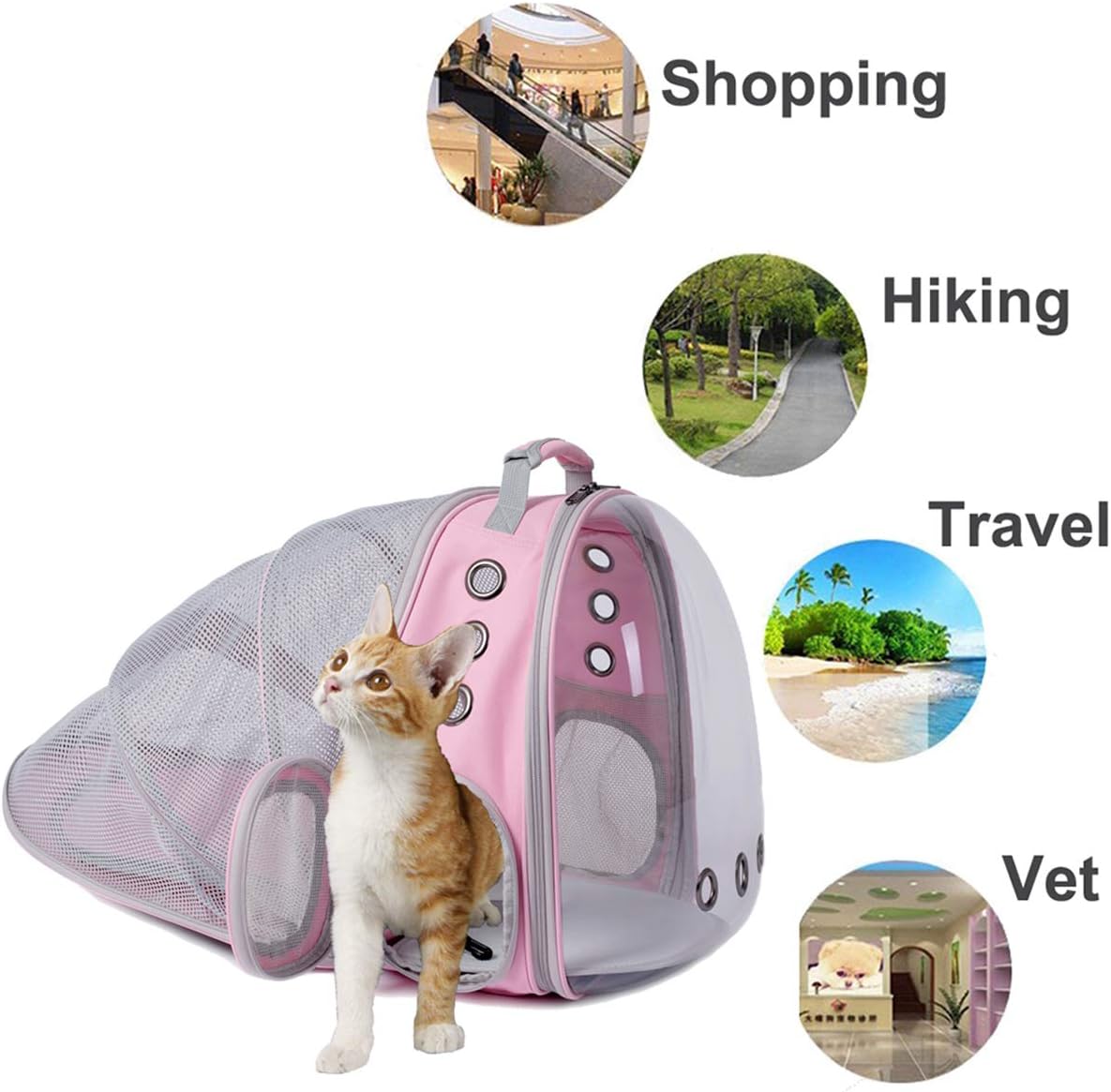 WEVONIGU Front Expandable Cat Backpack Carrier,Fit up to 16 lbs,Pet Carrier Backpack,Space Capsule Astronaut Bubble Window Bag,Cats and Puppies,Airline-Approved,Designed for Travel,Hiking,Walking