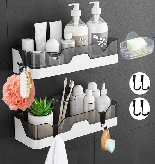 EigPluy 2 Pack Shower Caddy, No Drilling Bathroom Shelves, Shower Shelf, Plastic Shower Baskets,Wall Mounted Shower Caddies for Kitchens and Bathrooms (include 1 Soap Dishes and 4 Hooks)