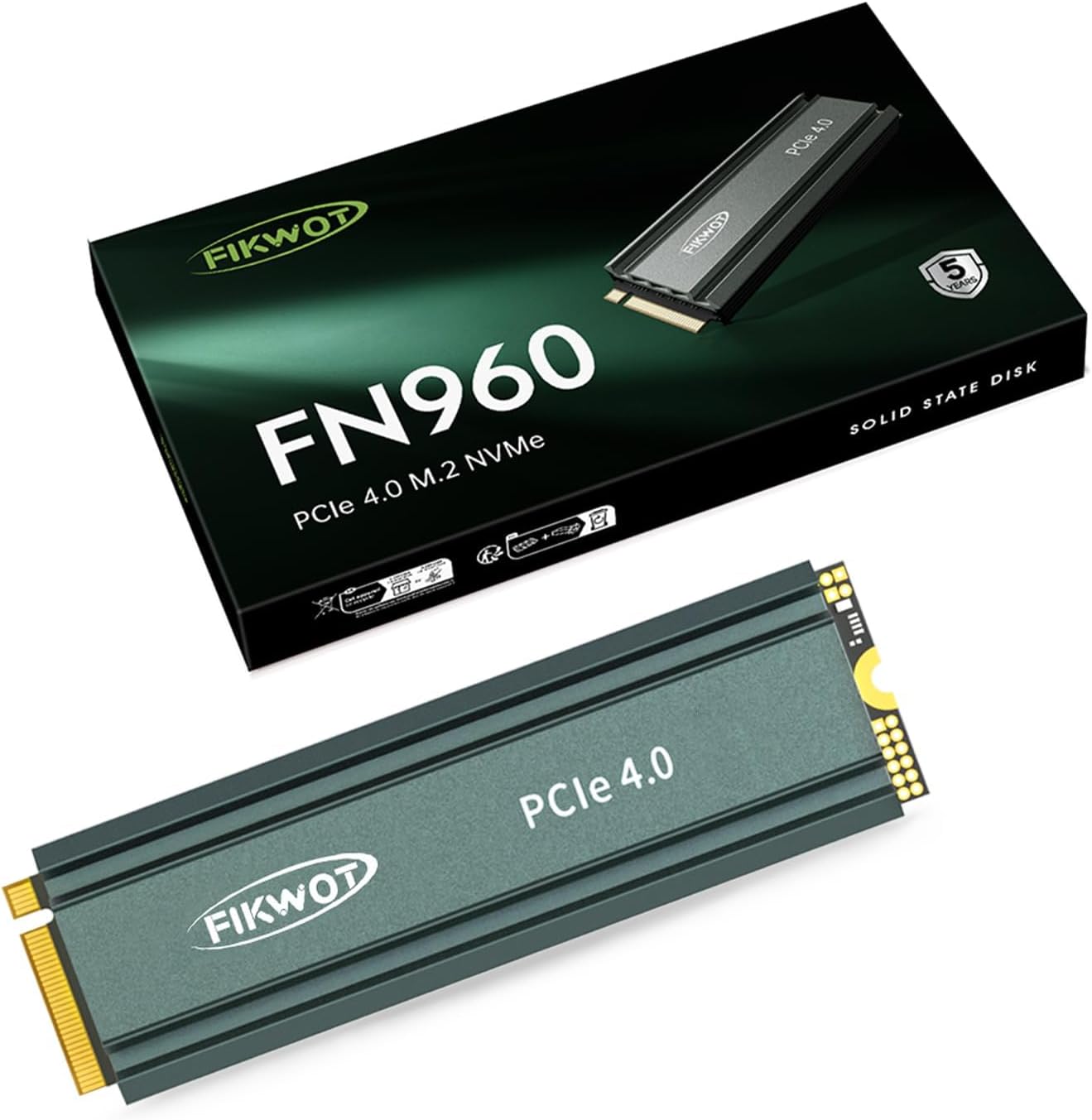 Fikwot FN970 1TB M.2 2280 PCIe Gen4 x4 NVMe 1.4 Internal Solid State Drive with Heatsink - Speeds up to 7,400MB/s, Configure DRAM Cache, Compatible PS5 Internal SSD