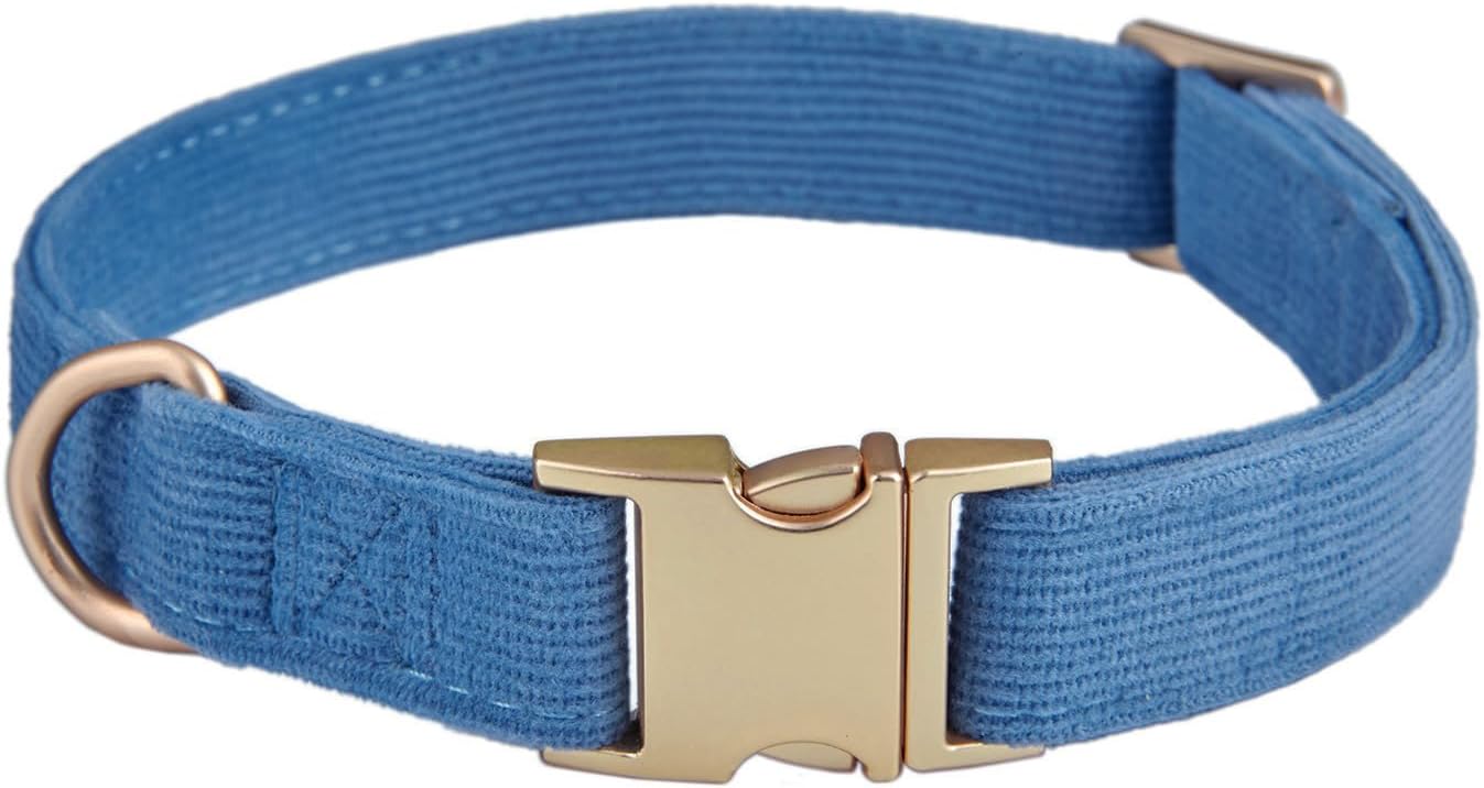 YUDOTE Soft Cotton Dog Collar with Metal Buckle Adjustable Heavy Duty Comfy Corduroy Collars for Small Medium Large Dogs,Black,Small