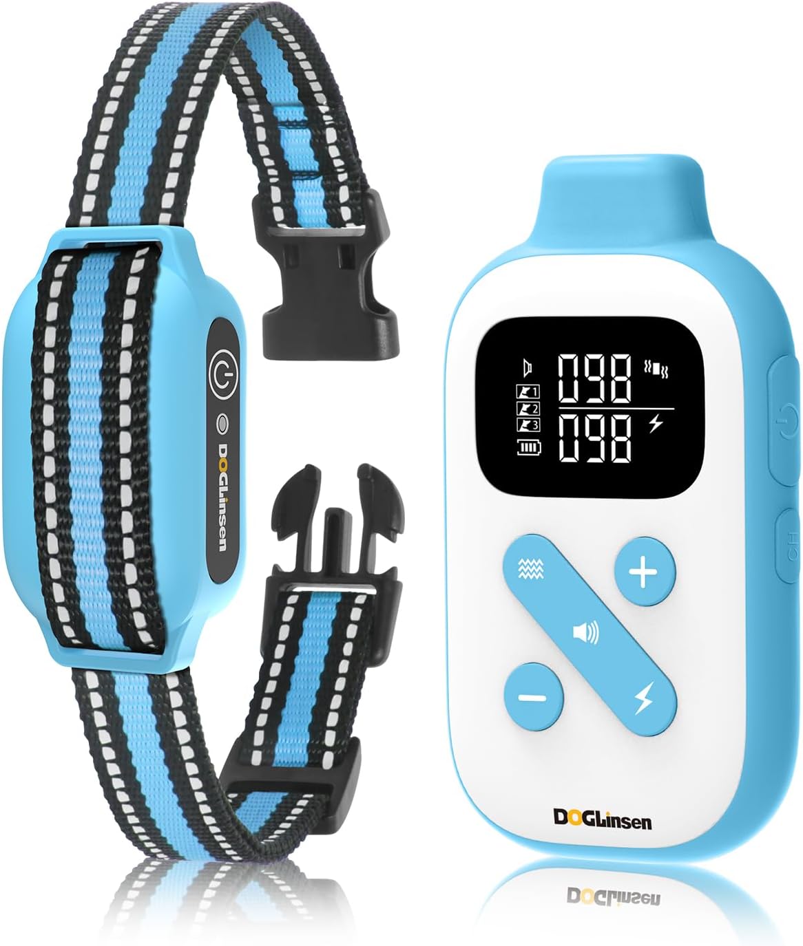 DOGLinsen 2-in-1 Bark and Shock Collar for Dogs, Smart Anti Barking Dog Training Collar with 5 Adjustable Sensitivity, Automatic Bark Collar with Remote, Vibration, Beep, Shock and Automatic