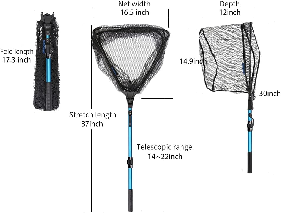 SAN LIKE Fishing Net Telescopic Landing Nets Folding Rubber Fish Net Rubber Coated Landing Net with Adjustable Sturdy Pole Handle for Saltwater Freshwater Bass Trout Fishing Easy Catch & Release