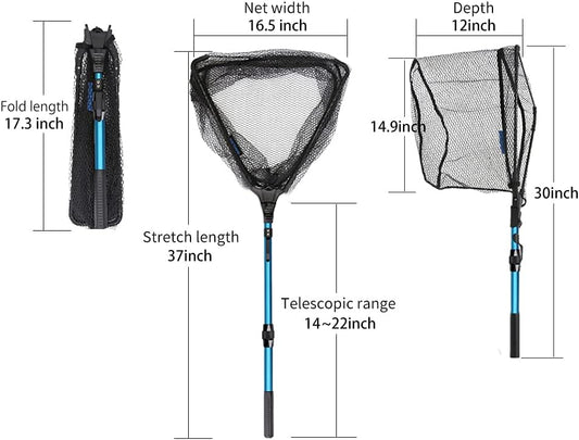 SAN LIKE Fishing Net Telescopic Landing Nets Folding Rubber Fish Net Rubber Coated Landing Net with Adjustable Sturdy Pole Handle for Saltwater Freshwater Bass Trout Fishing Easy Catch & Release