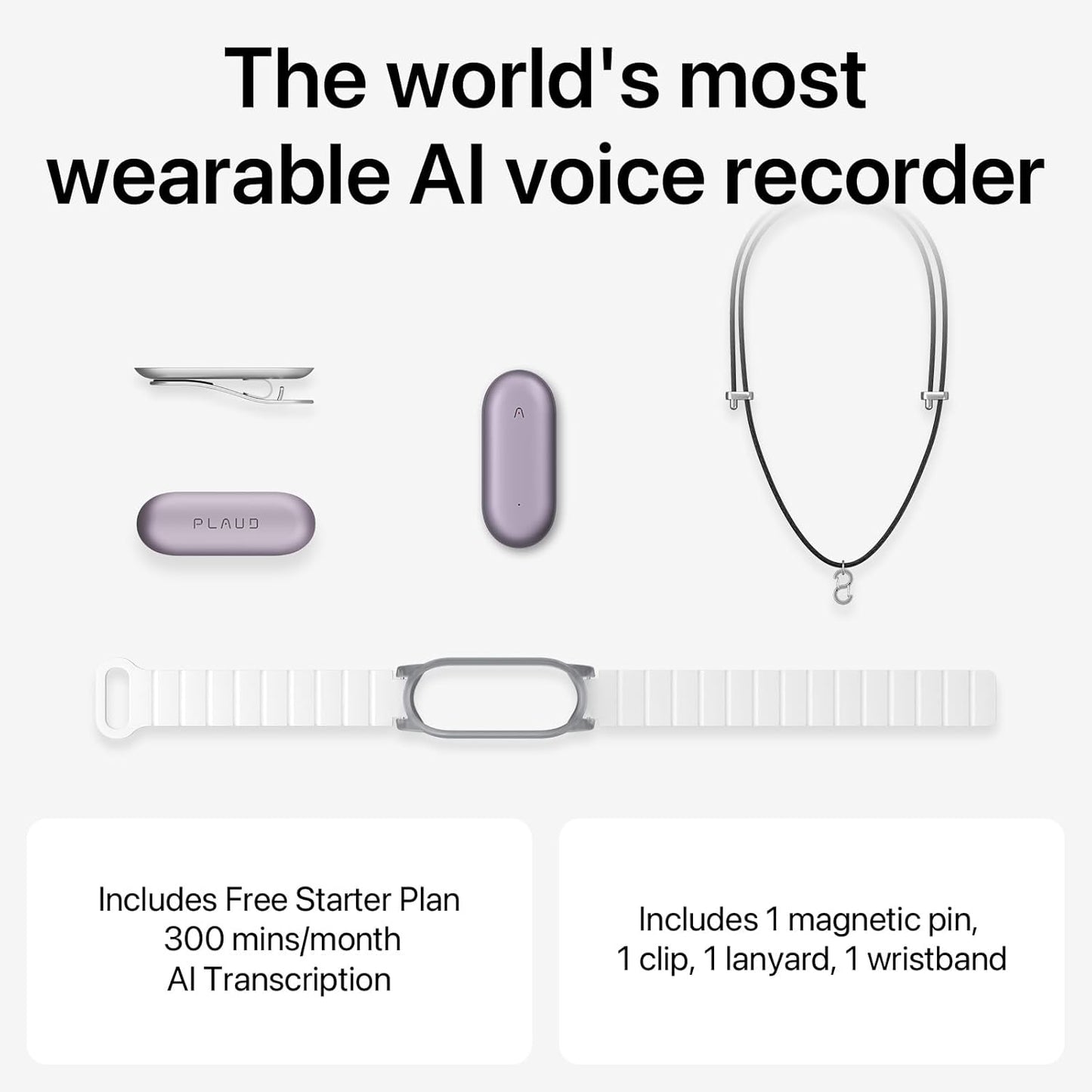 AI Voice Recorder, PLAUD NotePin Voice Recorder w/kit, App Control, AI Notetaker, AI Transcribe & Summarize Support 112 Languages, 64GB Memory, Audio Recorder for Lectures, Meetings, Calls, Purple