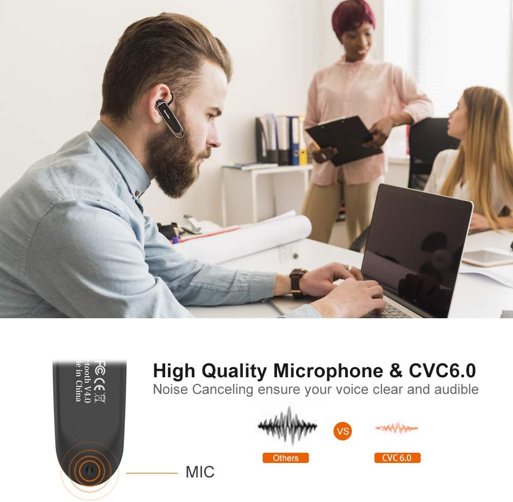 Bluetooth Headset New Bee 24Hrs V5.0 Bluetooth Earpiece Wireless Handsfree Driving Headset with Noise Canceling Mic Headset Case for iPhone Samsung Android Mobile Cell Phone Tablets Office