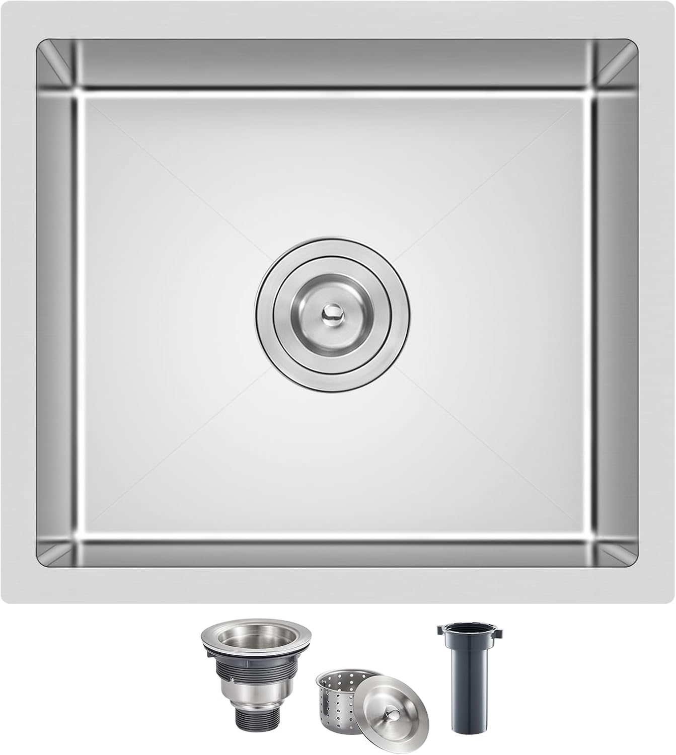 MENATT 20-inch Undermount Kitchen Sink, SUS304 Stainless Steel Handmade Single Bowl Kitchen Sink with Sink Strainer (Brushed), 20"x16"x9"
