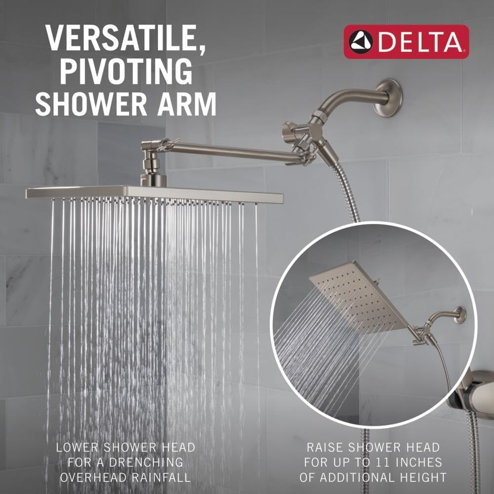 Delta Faucet 10-inch Raincan Shower Head and Hand Held Shower Combo, Black Square Shower Head, Rainfall Shower Head, Hand Shower, High Pressure Shower Head, 1.75 GPM Flow Rate, Matte Black 75527-BL