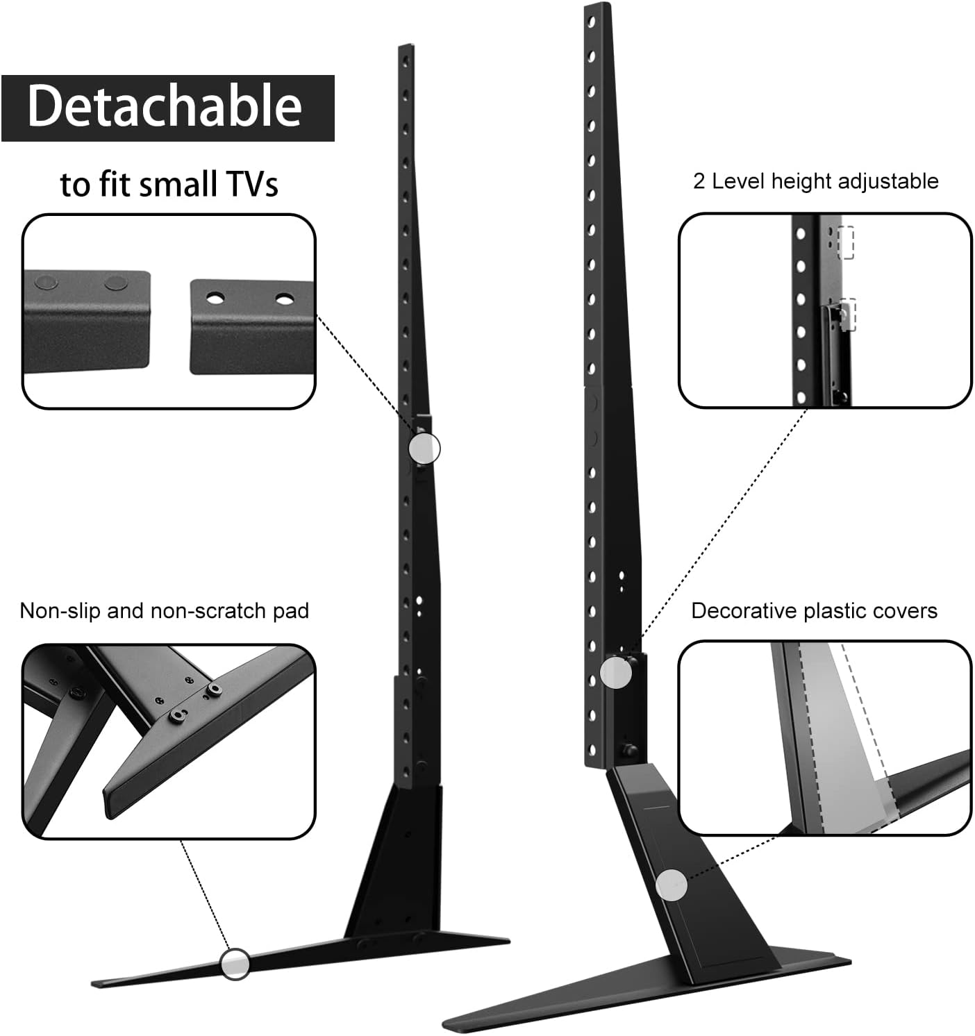 Suptek Universal TV Stands, Table Top TV Stand, Pedestal TV Stand for Most 17"-55" Screens, Height Adjustable TV Base Stand with Tempered Glass Base and Wire Management, Hold up to 40kg, VESA 75/400mm
