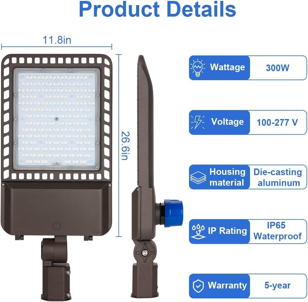 Juyace 300W LED Parking Lot Lights with Slip Fitter Mount Pole Flood Light Dusk to Dawn Outdoor Lighting Commercial Street Outdoor shoebox Light 5000K IP65 Waterproof 100-277V (3 Pack)