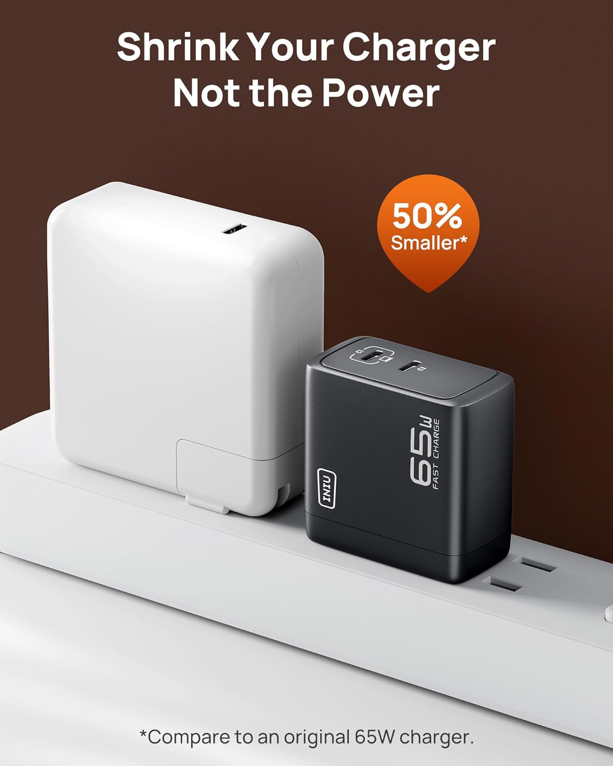 INIU 65W USB C Charger, 2-Port Fast GaN Charger Compact Foldable Charger Block for MacBook Pro/Air, Tablet iPad, Galaxy S24/S23/S22, Dell XPS 13, iPhone 16/15, Pixel, Steam Deck