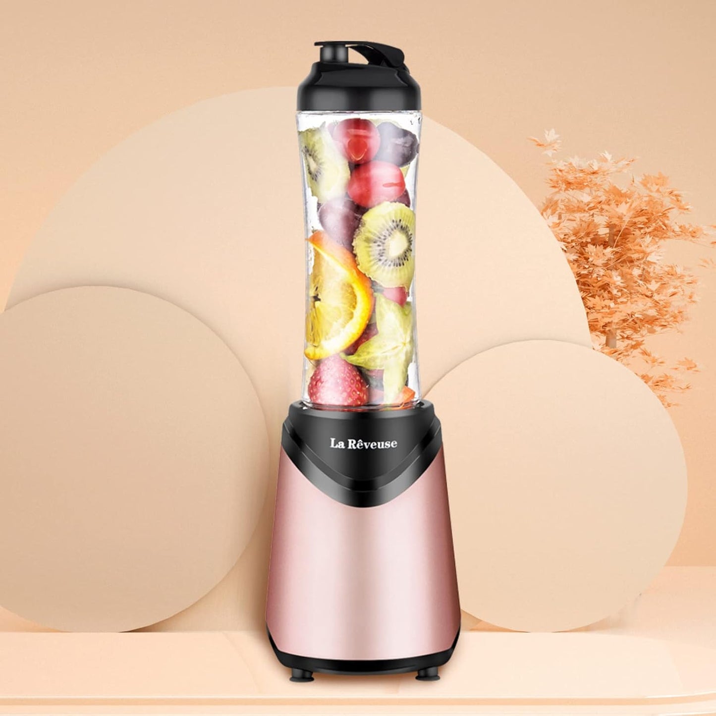 La Reveuse Smoothies Blender Personal Size 300 Watts with 2 Pieces 18 oz BPA Free Portable Travel Sports Bottles (Silver 2 Cups)