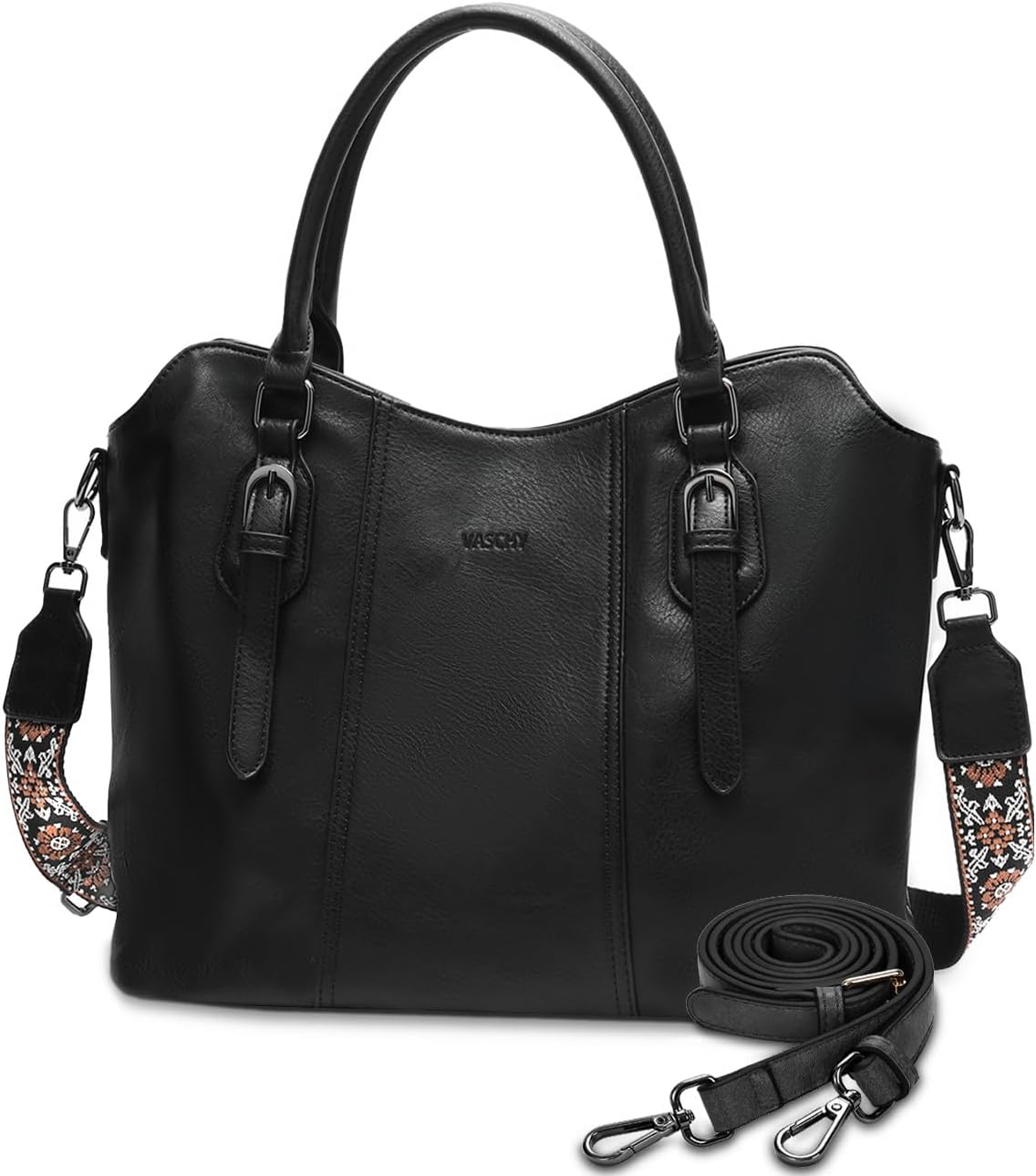 Hobo Bags for Women,VASCHY Vegan Leather Handbag Purse Top Handle Satchel Boho Shoulder Bag with Crossbody Guitar Strap