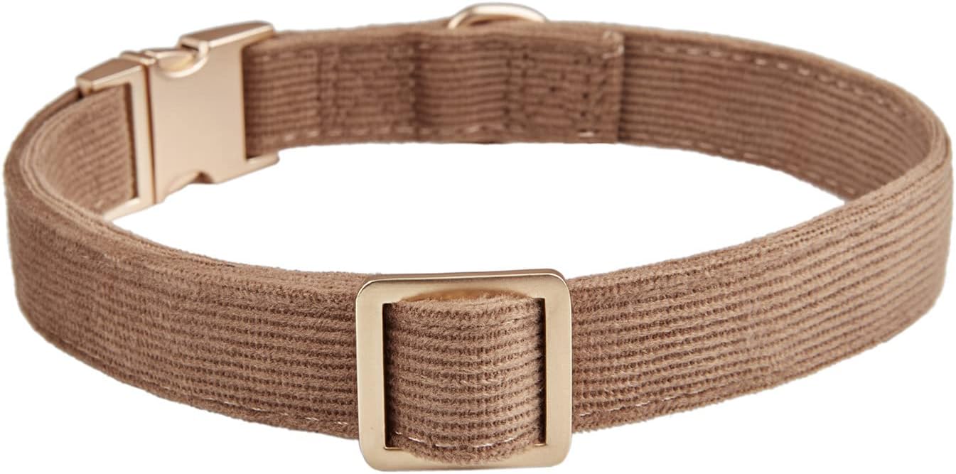 YUDOTE Soft Cotton Dog Collar with Metal Buckle Adjustable Heavy Duty Comfy Corduroy Collars for Small Medium Large Dogs,Black,Small