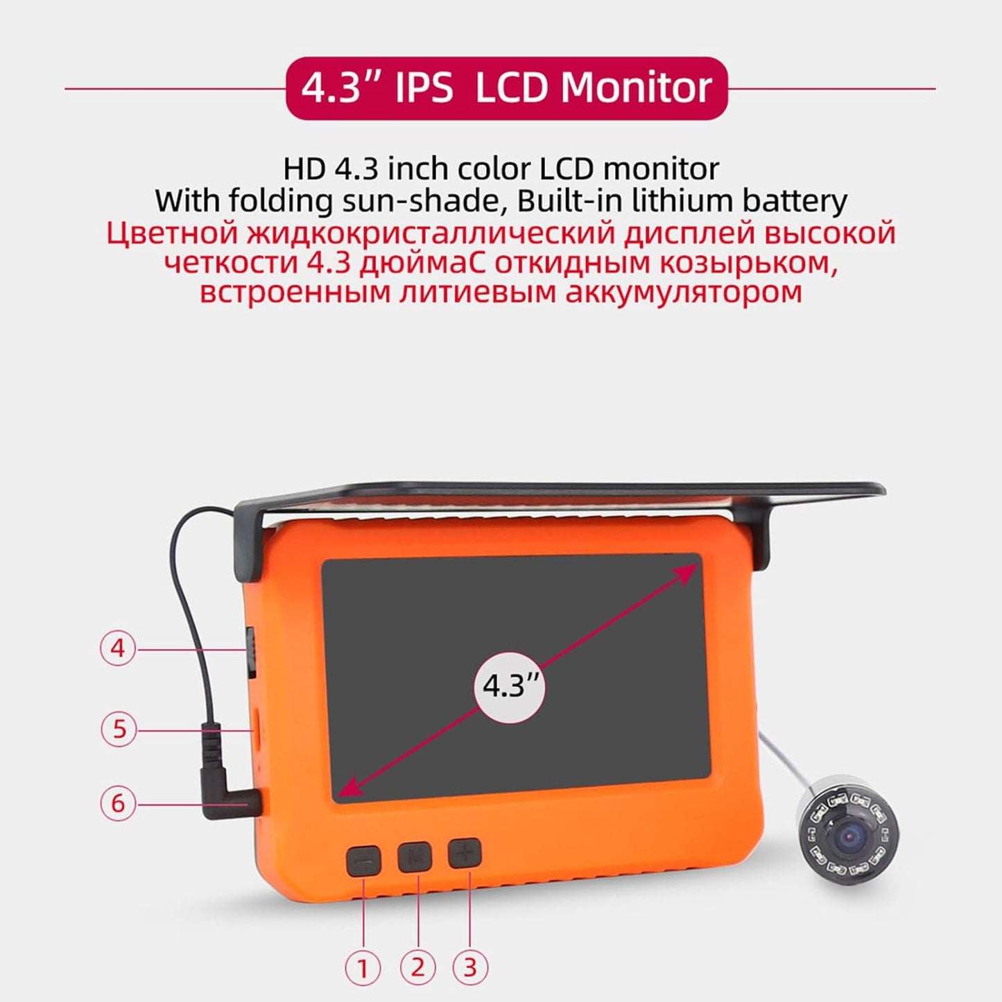 Portable Underwater Fishing Camera with 4.3" HD LCD Monitor, 15m/30m Cable, IR Night Vision – Fish Finder for Kayak, Boat, Ice & Lake Fishing, Real-Time Visual Fishing System (Cable 15m)