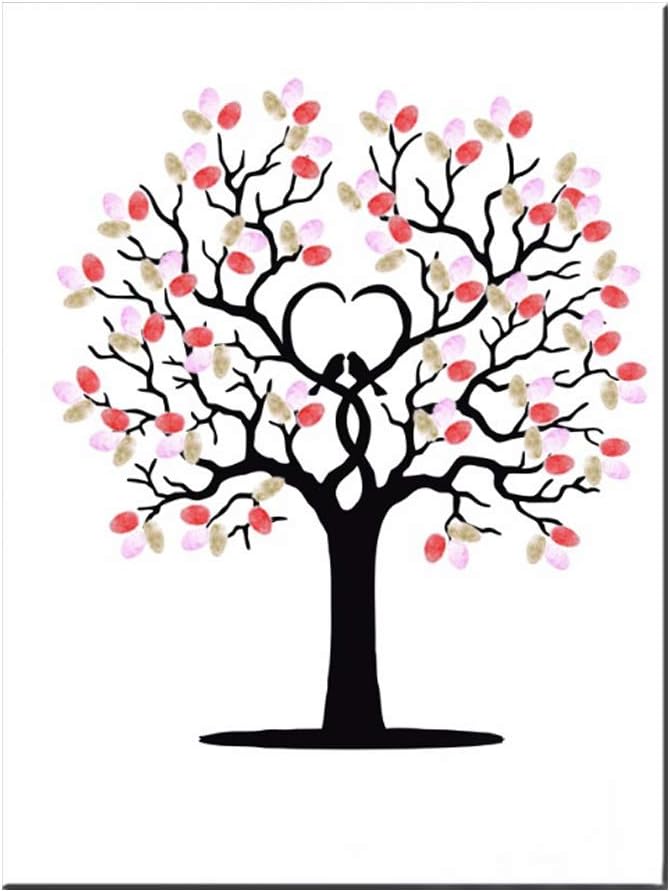 Wedding Fingerprint Tree, Canvas Signature Guestbook, Fingerprint Family Tree Kit with 6 Colors Inkpad, Fingerprint Guest Book for Wedding Birthday Party