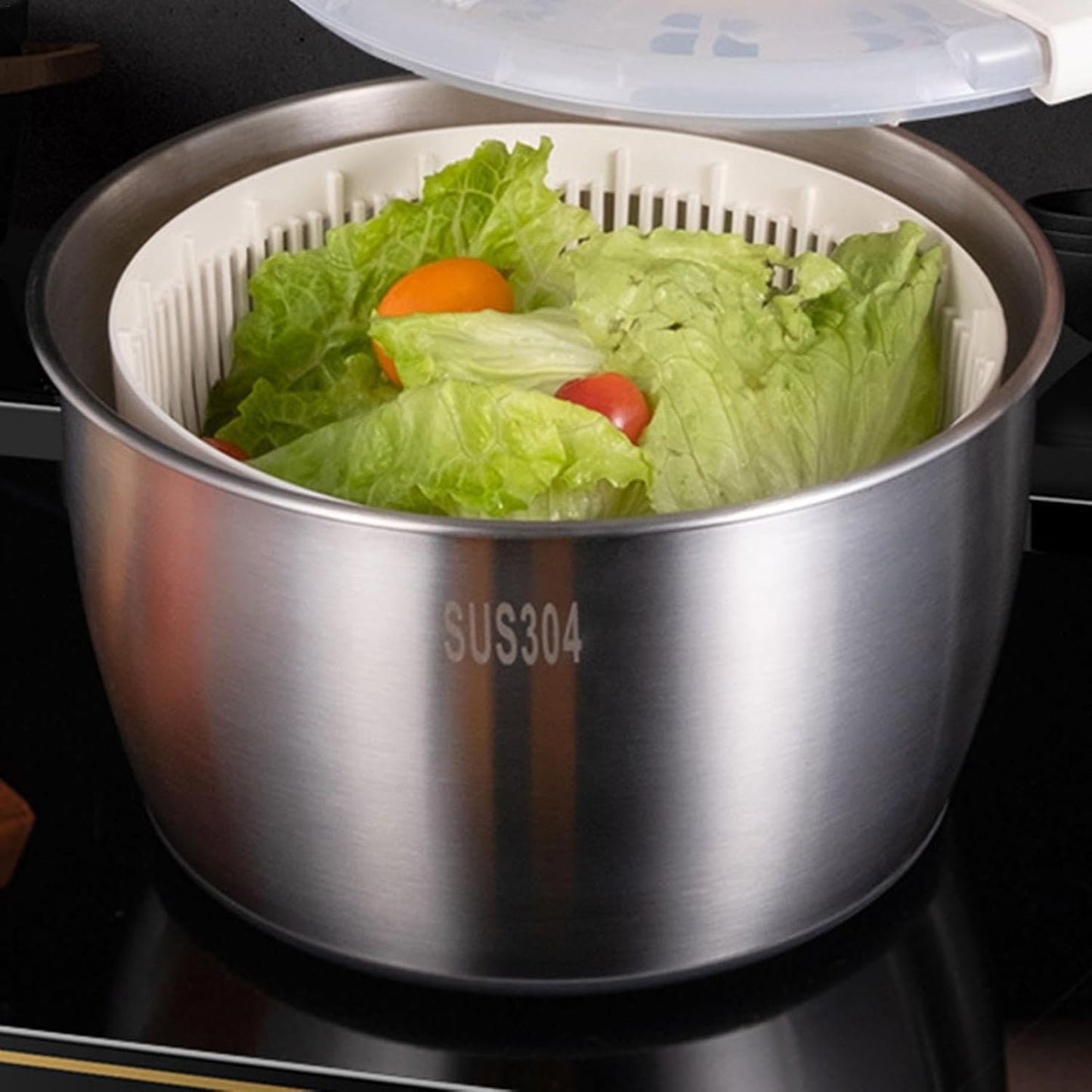 Stainless Steel Salad Spinner - Multi-Use Vegetable Washer, Fruit and Vegetables Salad Washer,Manual Vegetable Dryer for Home Kitchen
