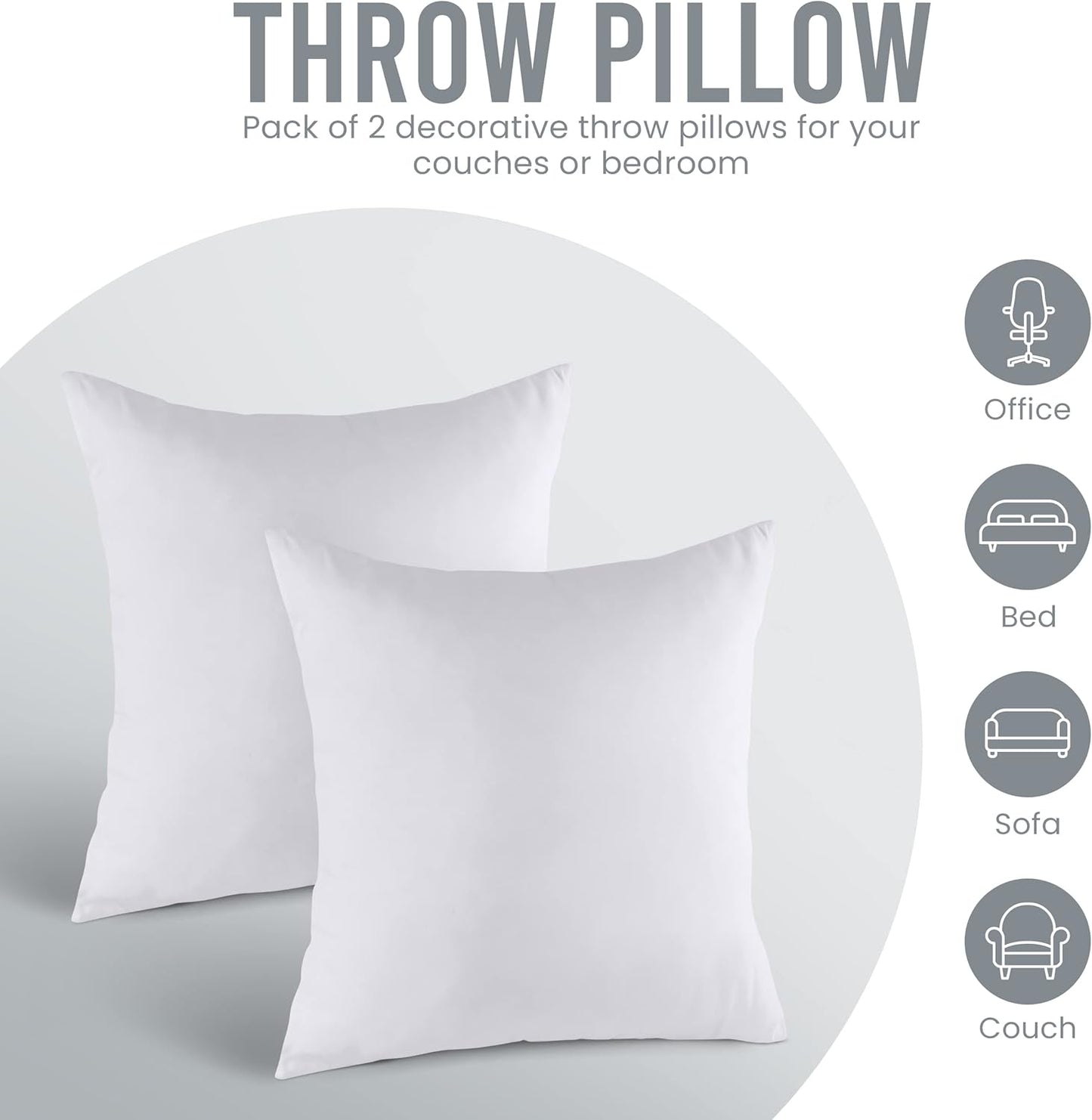 Utopia Bedding Throw Pillows Insert (Pack of 2, White) - 20 x 20 Inches Bed and Couch Pillows - Indoor Decorative Pillow