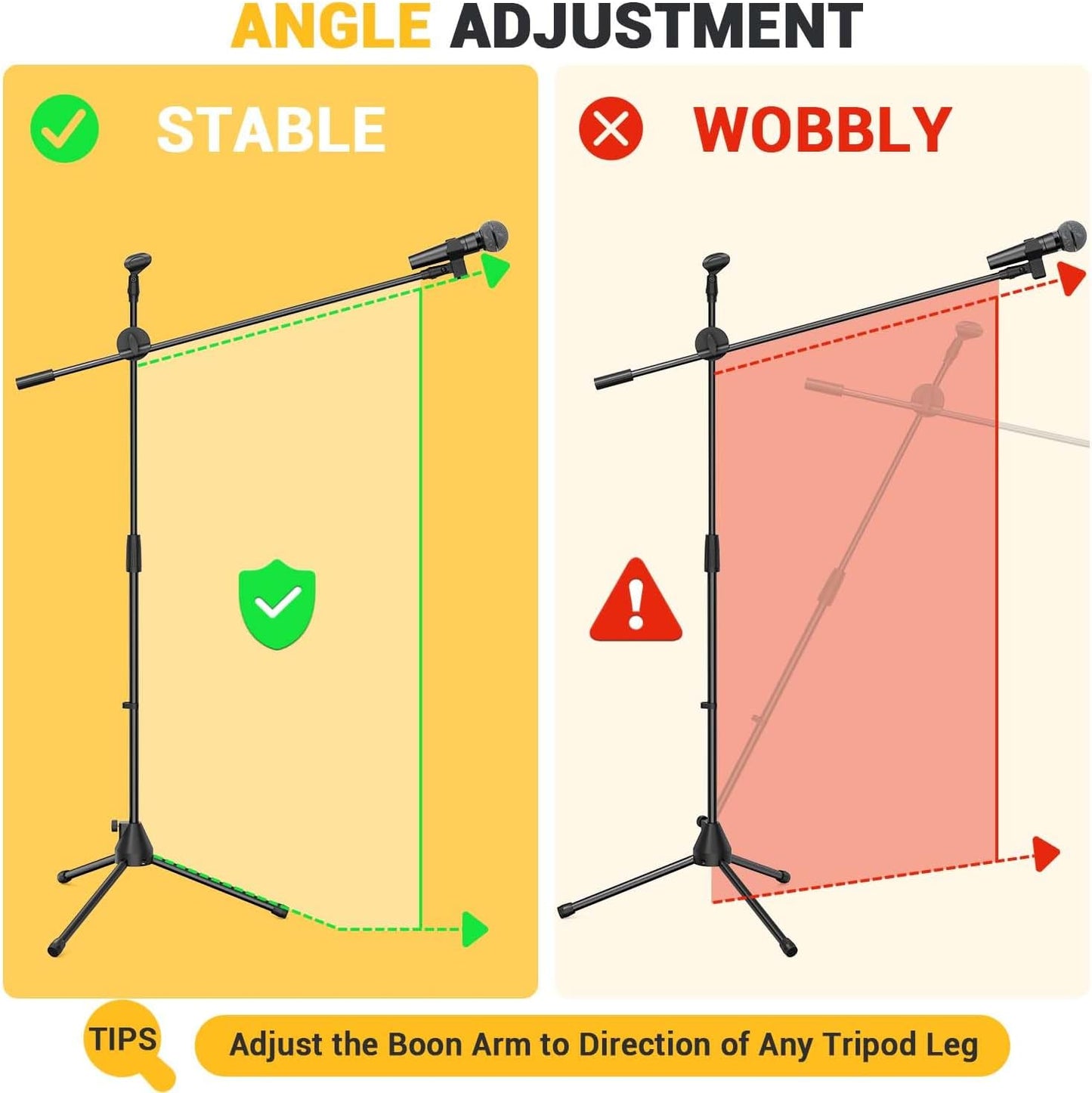 Microphone Stand 2-Pack, Ohuhu Tripod Boom Mic Stands, Dual Mic Clip, Collapsible, Black