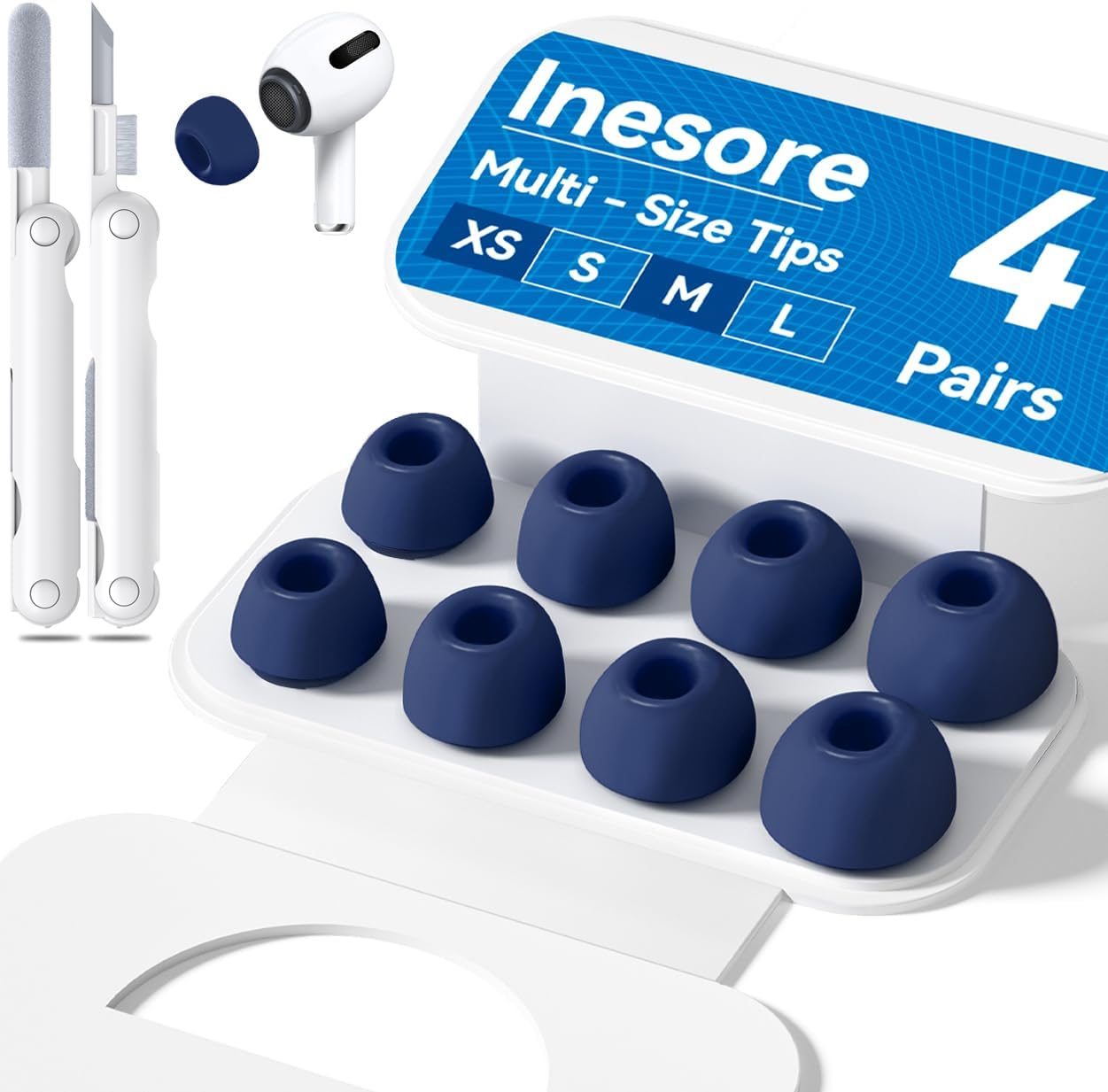 4 Pairs Replacement Ear Tips for AirPods Pro 2nd/1st Generation with Portable Storage Box & Cleaner Pen,Noise Reduction Holewith & Built-in dust Guard Screen,Silicone Ear Tips for AirPods Pro (White)