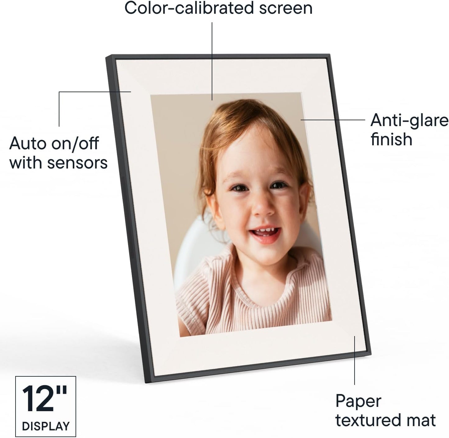 Aura Aspen 12" Digital Photo Frame - Black with Paper Mat
