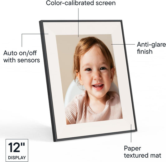 Aura Aspen 12" Digital Photo Frame - Black with Paper Mat - PuriLite