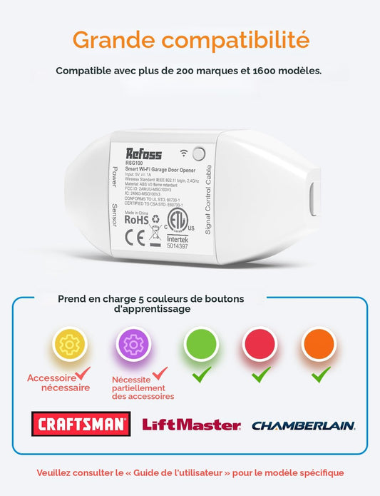 Refoss Smart Wi-Fi Garage Door Opener, Compatible with Apple HomeKit, Siri, Alexa & Google Assistant, Carplay, App Remote Control, Support 2.4GHz WiFi Only