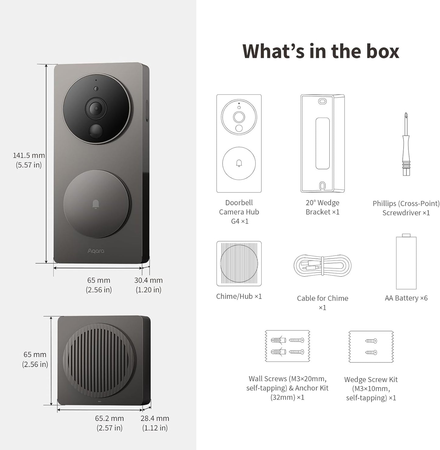 Aqara Video Doorbell G4 (Chime Included), 2.4 GHz Wi-Fi Required, 1080p FHD HomeKit Secure Video Doorbell Camera, Wireless or Wired, Supports Apple Home, Alexa, Google, IFTTT, Gray - PuriLite