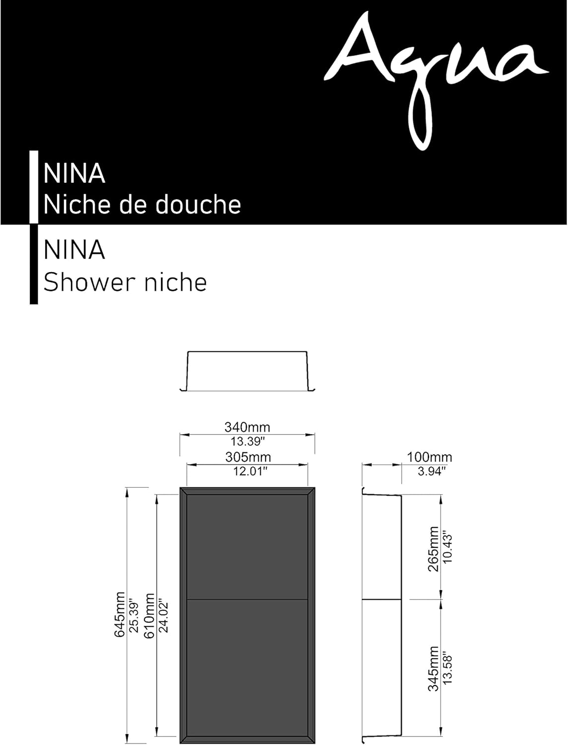 Agua Canada Shower Niche 12”x 12” Single Shelf Organizer Best Modern in Wall Bathroom Accessory for Shower or Tub Storage Insert Holds Soap Bottles Toiletries (GOLD) NICOLA12X12-GD