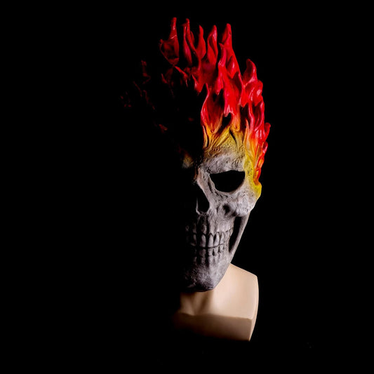 Wellinology Flame Skull Realistic Latex Full Head Halloween Mask Funny Halloween Creepy Horror Skeleton Costume Party Props - PuriLite