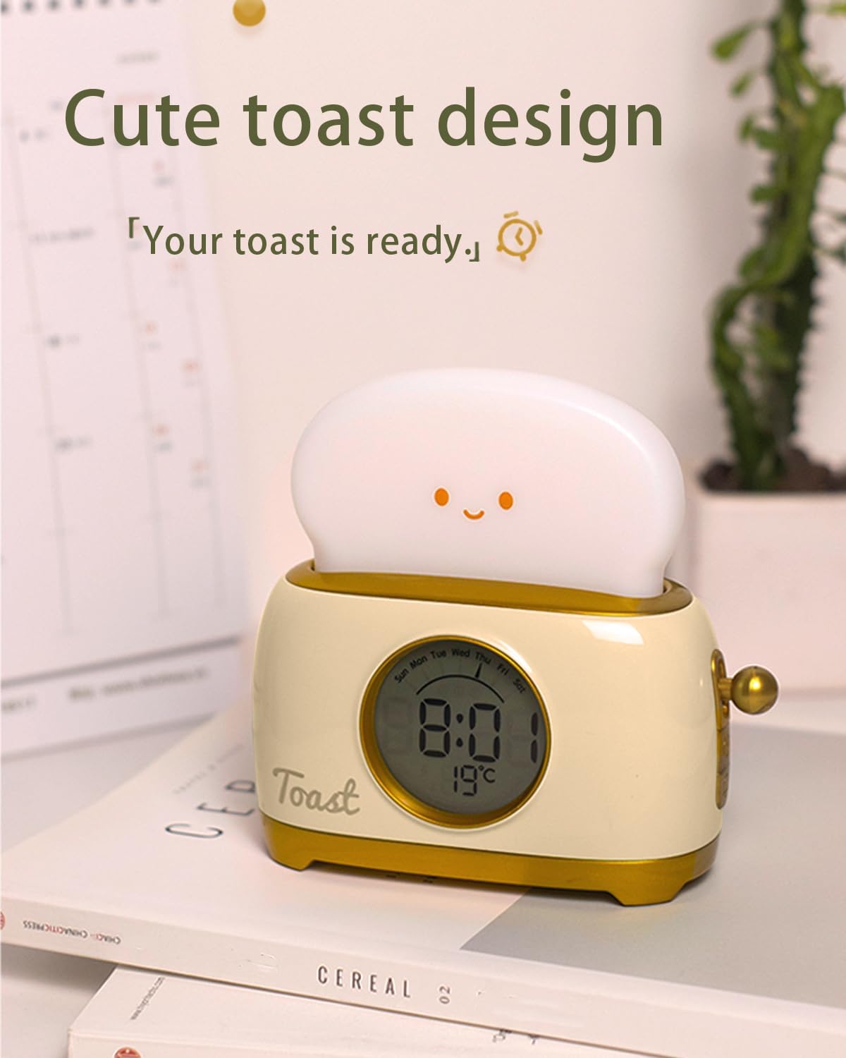 Alarm Clock for Kids, Cute Toast Night Light Alarm Clocks for Bedrooms, Dimming Rechargeable Small Led Desk Clock with Snooze & Countdown for Room Decor, Bedside Clock for Teen Girls Boys,Green