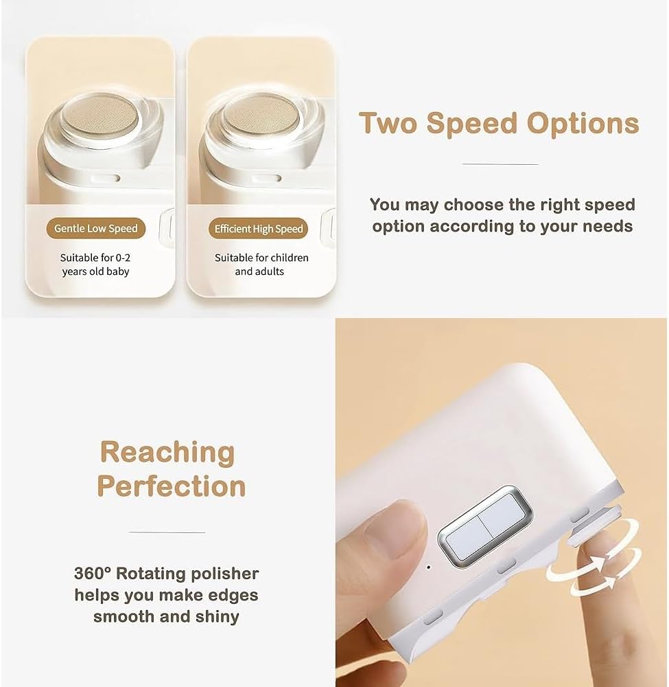 Electric Nail Clippers, 2-in-1 Fingernail Clippers 2 Speeds with File, Rechargeable Nail Trimmer with Nail Scraps Storage and Light (White) - PuriLite