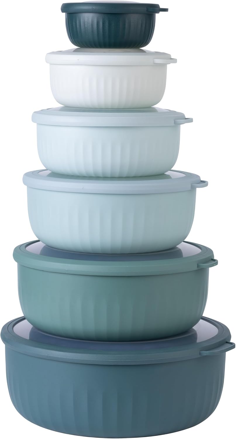 COOK WITH COLOR Prep Bowls with Lids- 8 Piece Nesting Plastic Small Mixing Bowl Set with Lids (Teal Ombre)