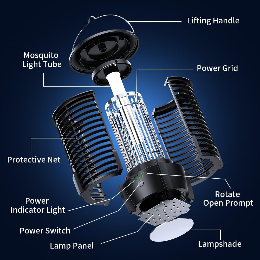 Bug Mosquito Zapper Outdoor with Light, High Powered Mosquito Zappers Killer, Waterproof Insect Fly Zapper Mosquito Trap Outdoor, Mosquito Lamp Bulb, Insect Killer for Home Garden Backyard, Camping