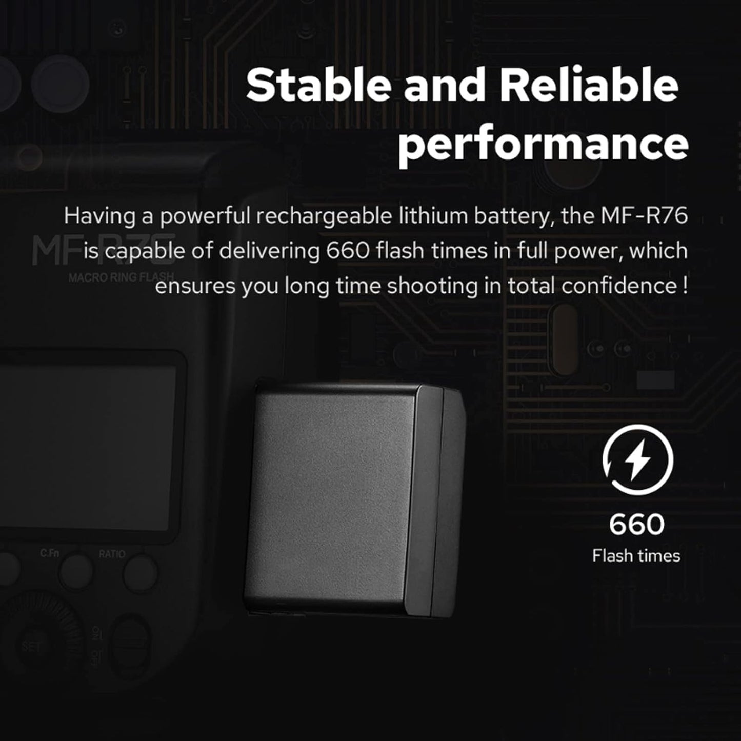 GODOX MF-R76 Macro LED Ring Flash Speedlite 76Ws 660 Full-Power Flashes Dual-Flash Tubes Power Adjustment 1/128 to 1/1 10 Levels of Power Ratio for Canon Nikon Sony Fuji Olympus Panasonic (NO TTL)