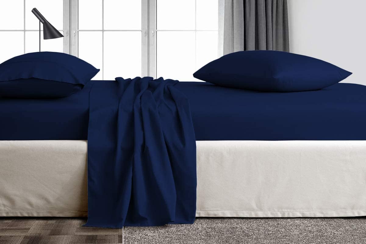 Linen Sheets 100% Egyptian Cotton- Twin-XL Sheet Set 4 Piece- 1000 Thread Count- Fits Upto 18" Deep Pocket- Long Staple Cotton Bedding, Sateen Weave-Light Blue Solid