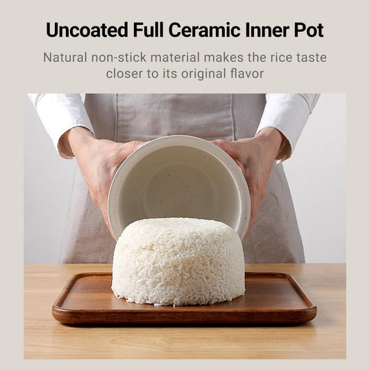 Joydeem - FD20S-W Ceramic Rice Cooker 3 Cups Uncooked Rice Cooker with Pure Ceramic Inner Pot, 24 Hours, 2 L, White