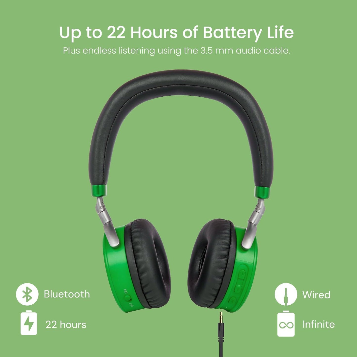 JuniorJam Plus Volume Limiting Headphones for Kids, Foldable & Adjustable Bluetooth Headphones, 22-Hour Battery Life USB-C Charging (Black)