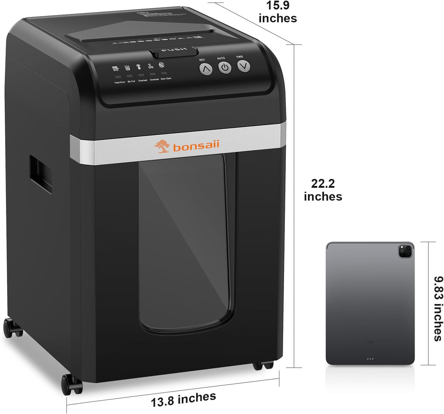 Bonsaii 200-Sheet Auto Feed Paper Shredder, 60 Minutes Nonstop Heavy Duty Shredders, 8.1 Gallon Large Bin Office Document Shredder, Micro-Cut/High Security P-4 Commercial Grade Shredder (C283-A)