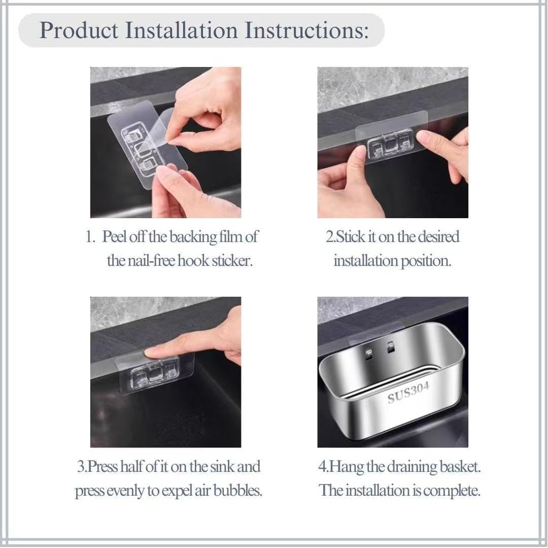 Kitchen Sink Strainer Basket, Organizer & Filter – 304 Stainless Steel Basket for Sponge Holder, Filtering Food Waste, Washing & Draining Fruits and Vegetables