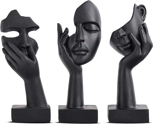 oliruim 3 Pcs Thinker Small Statue Set - Black Art Abstract Home Accent Figurines for Decor Woman Apartment Bookshelf Floating Shelf Coffee Table Office Desk Bathroom Counter Decor (3 Pcs Black) - PuriLite